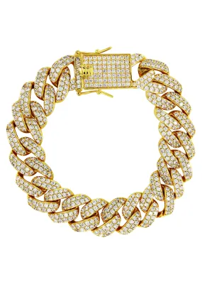 Gold Plated Mens Iced Out Miami Cuban Link Bracelet