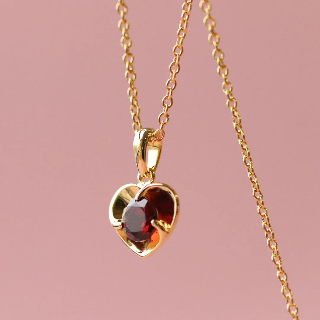 Granat Herz vergoldete Sterling Silber Halskette