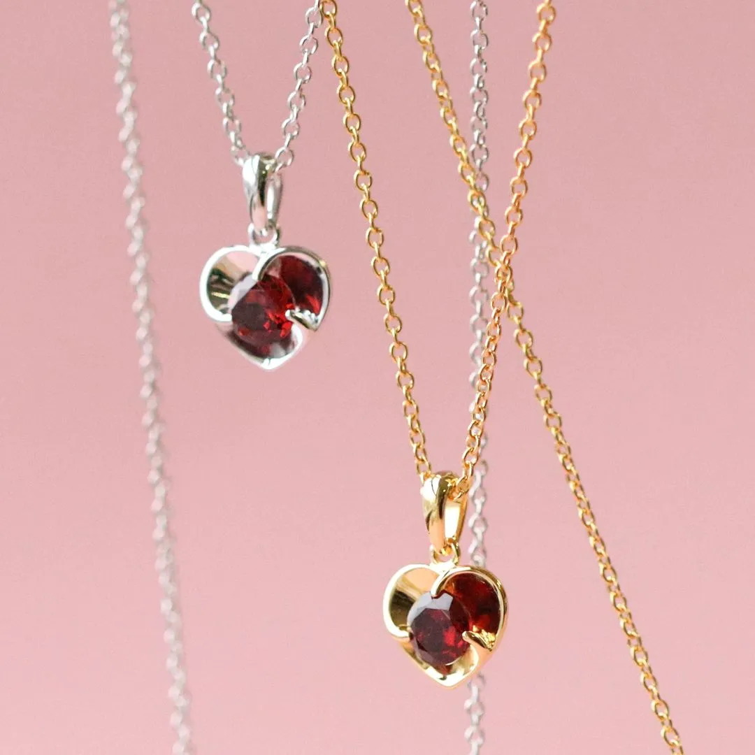Granat Herz vergoldete Sterling Silber Halskette