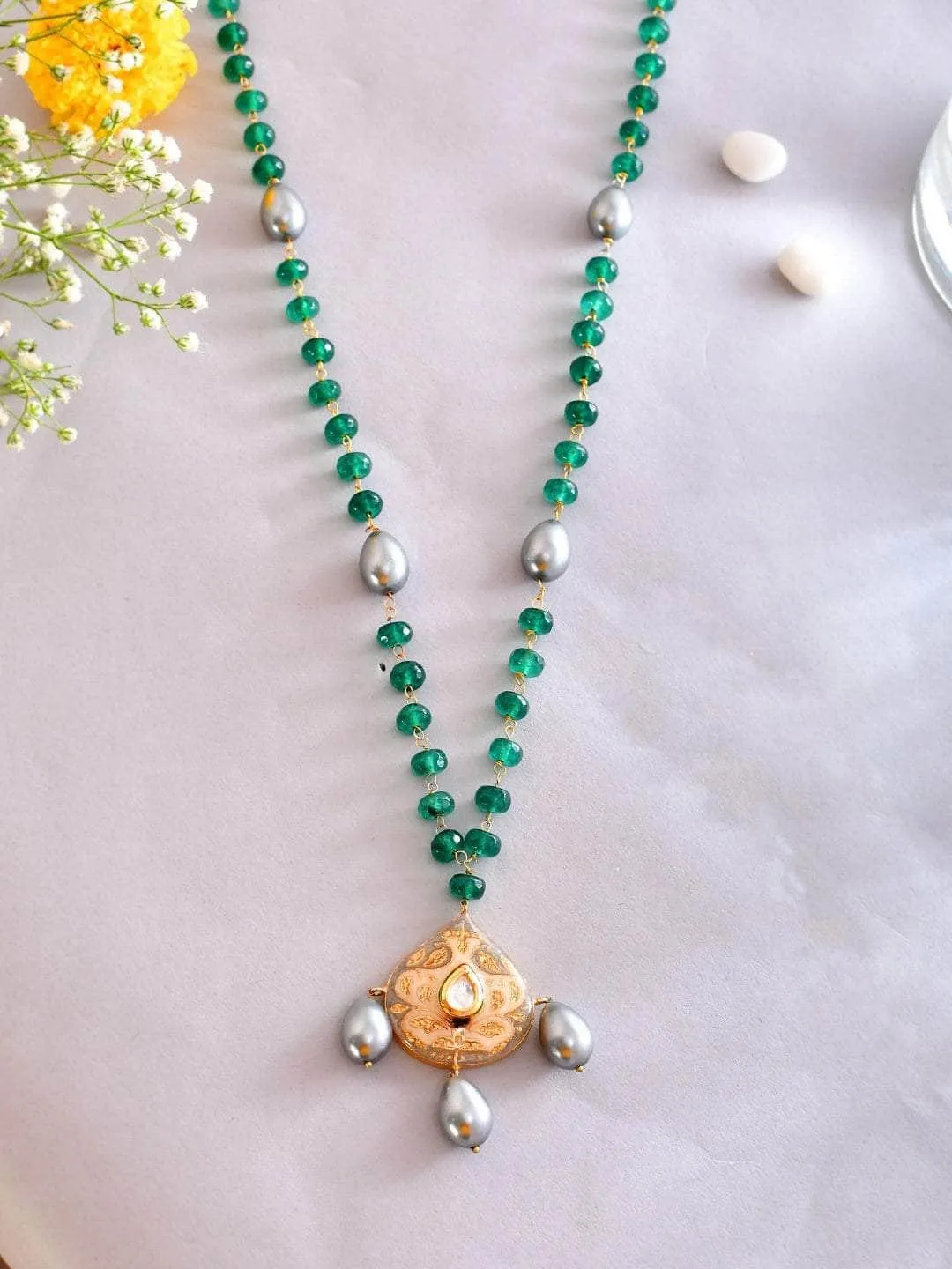 Green Beads Stone Pendant