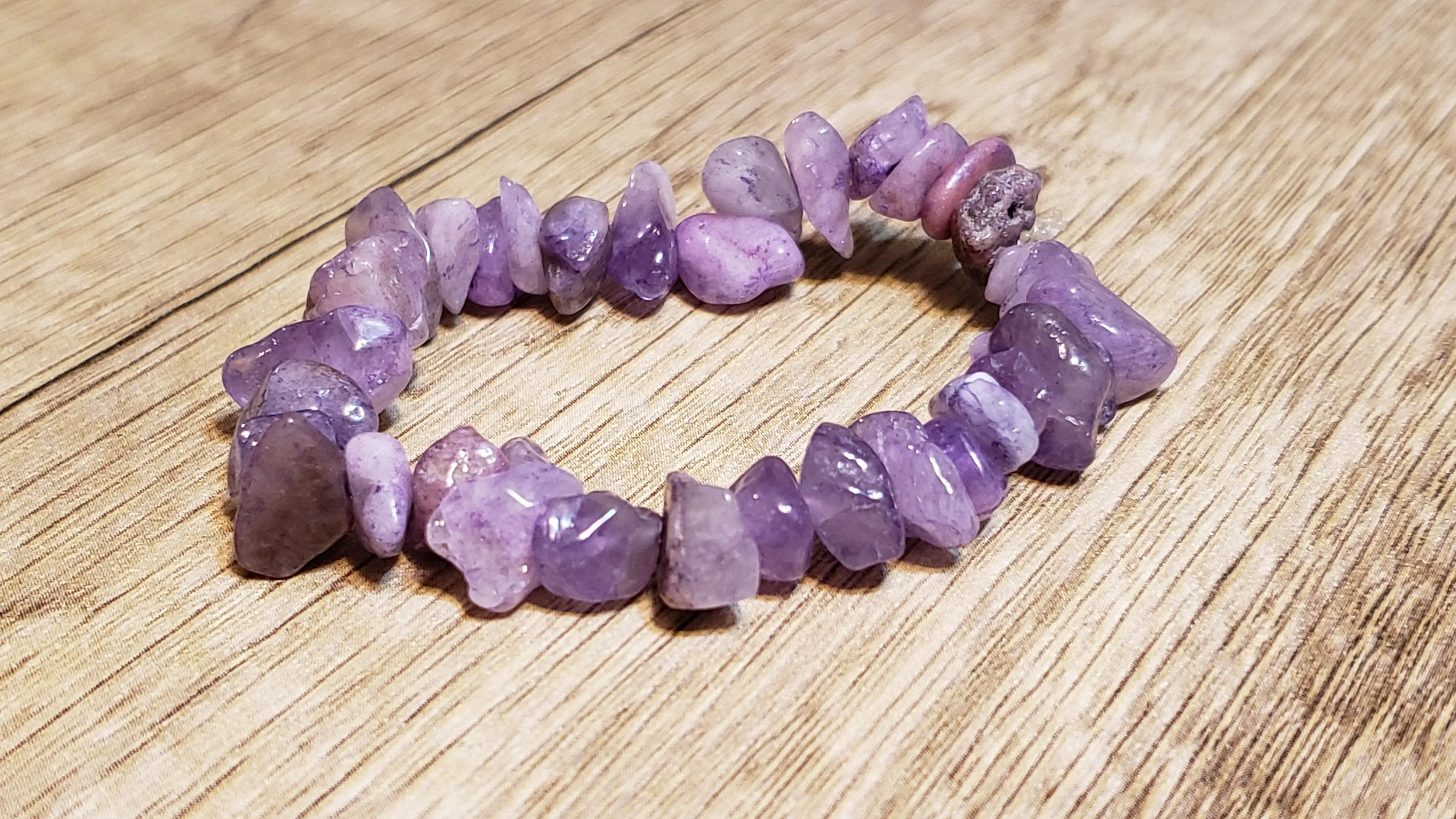 Hand Crafted Natural, Freeform Amethyst Gemstone Stretch Bracelet. One size fits most