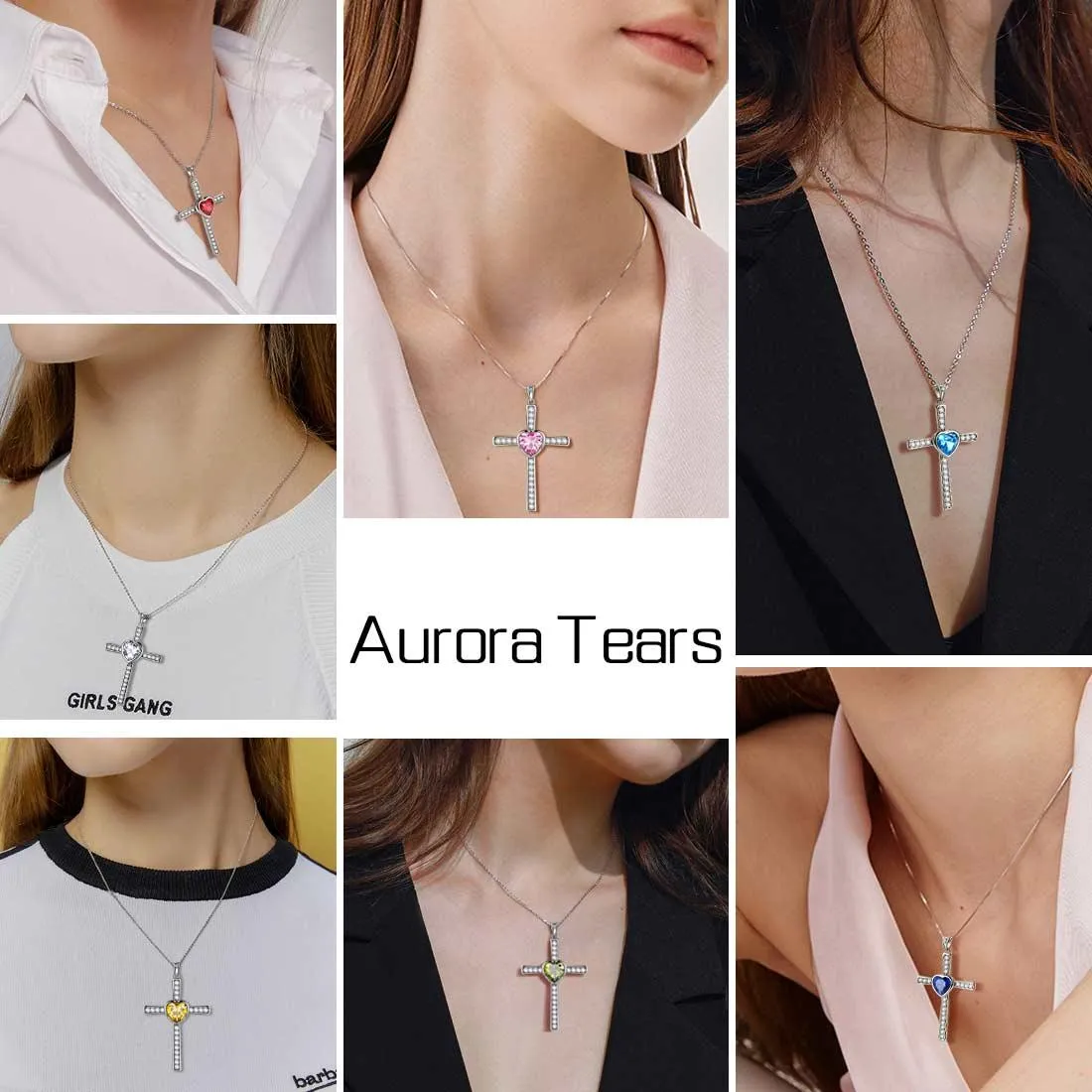 Heart Birthstone January Garnet Cross Necklace Pendant Women Girls Jewelry Birthday Gift