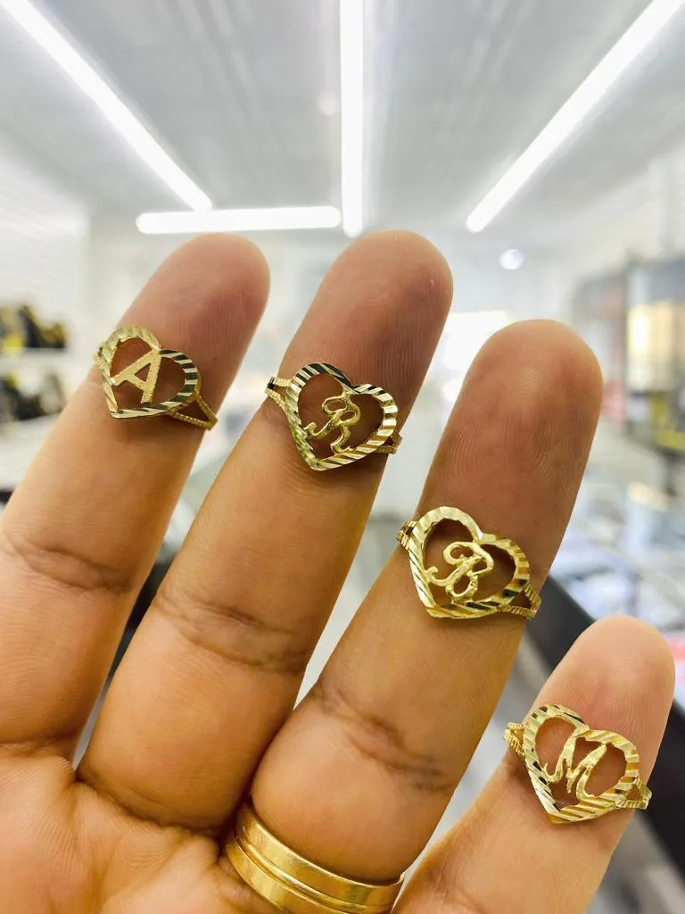 Heart Initial Letter Ring for Womens Girls Size 7 Diamond Cut 10K Yellow Gold