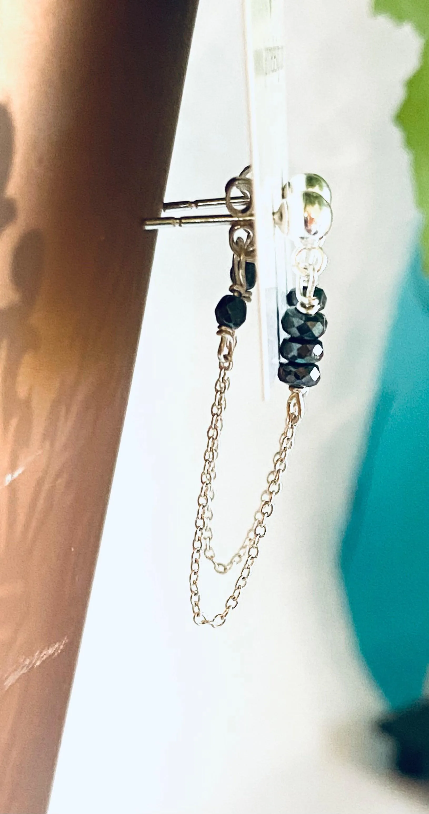 Hematite Chain Loop Earrings-Hematite Gemstone
