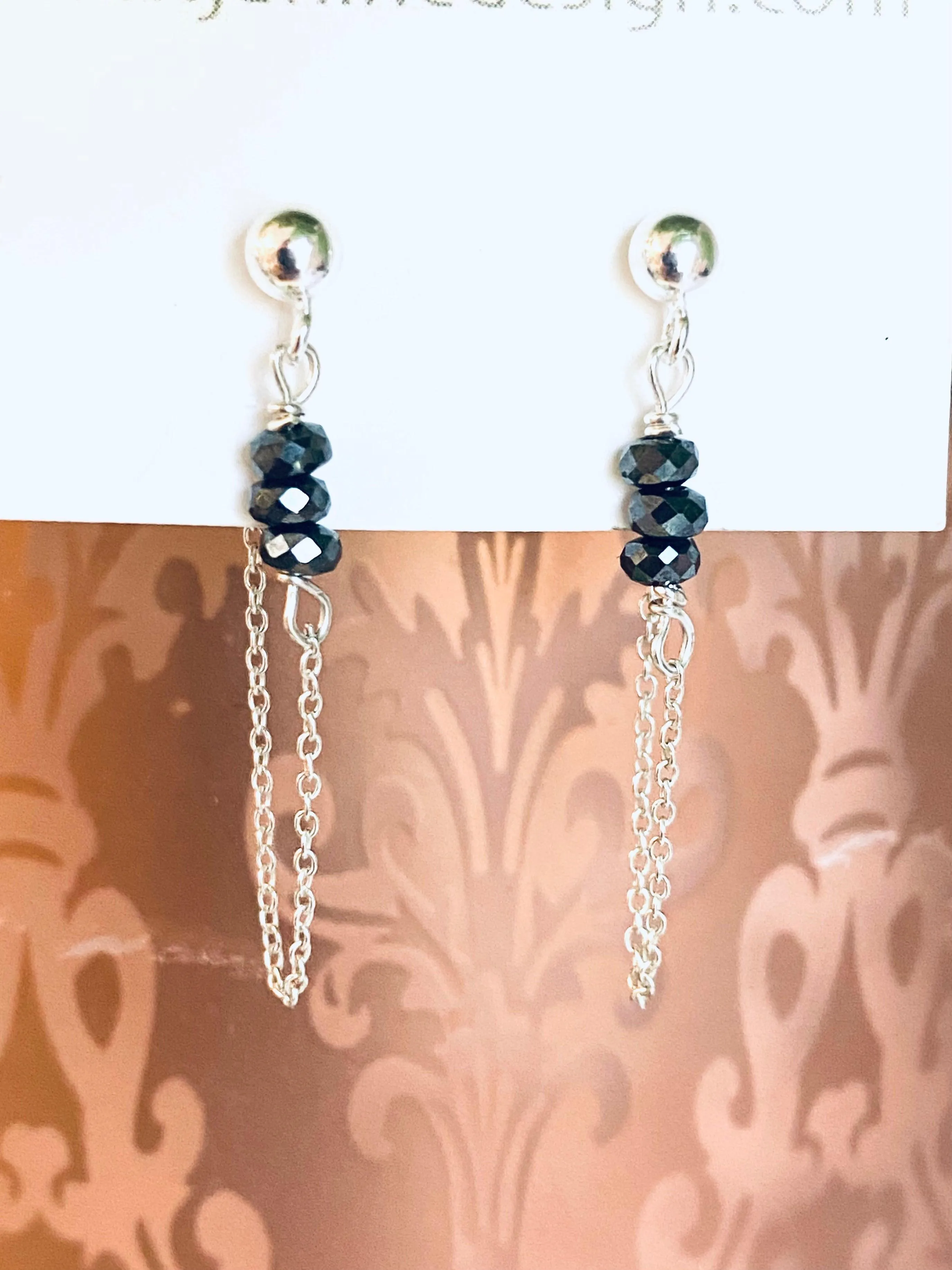 Hematite Chain Loop Earrings-Hematite Gemstone