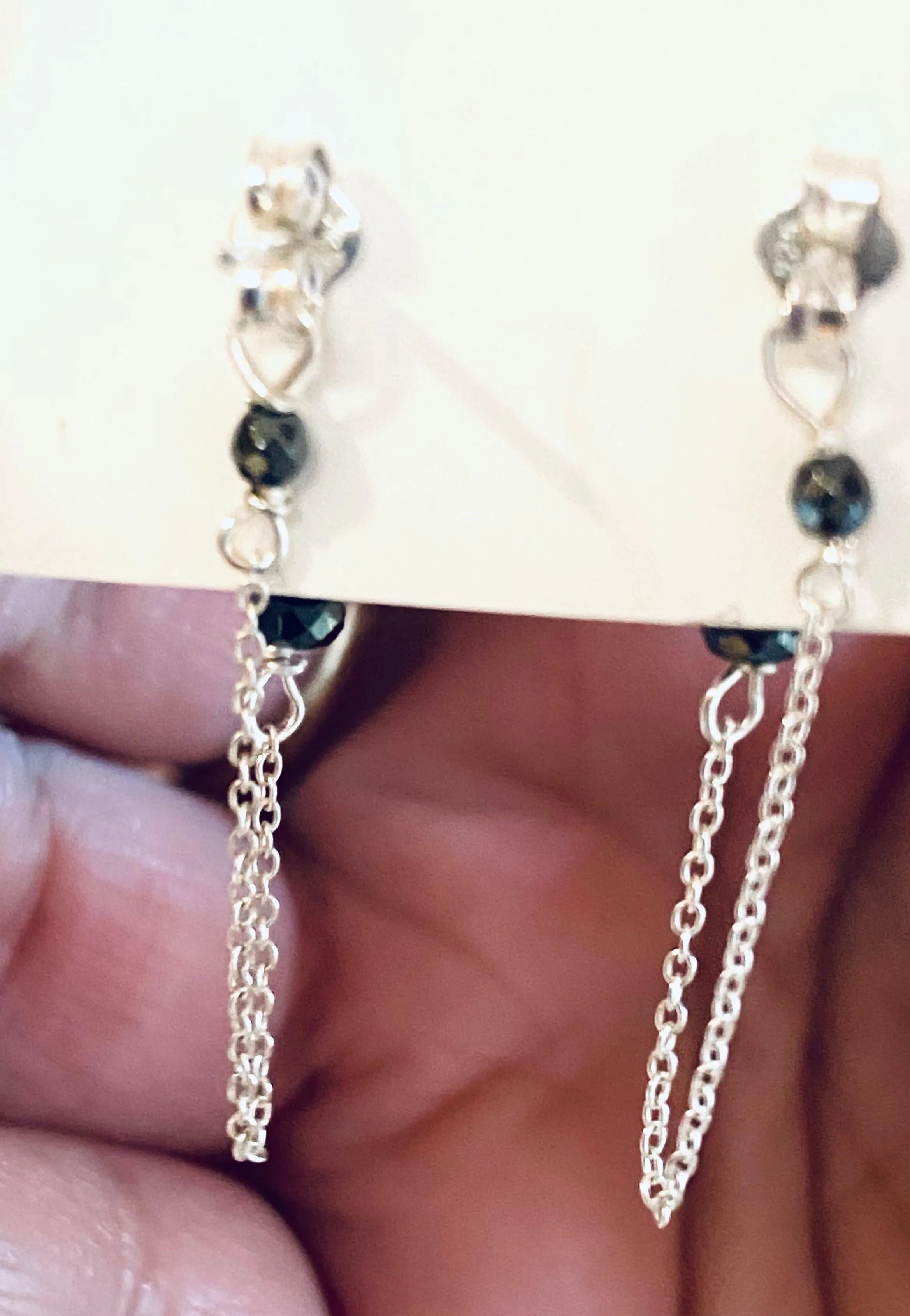 Hematite Chain Loop Earrings-Hematite Gemstone