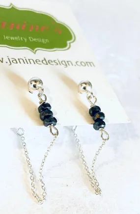 Hematite Chain Loop Earrings-Hematite Gemstone