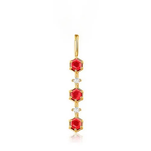 Hexagonal Red Garnet Zircon Strip Sterling Silver Pendant