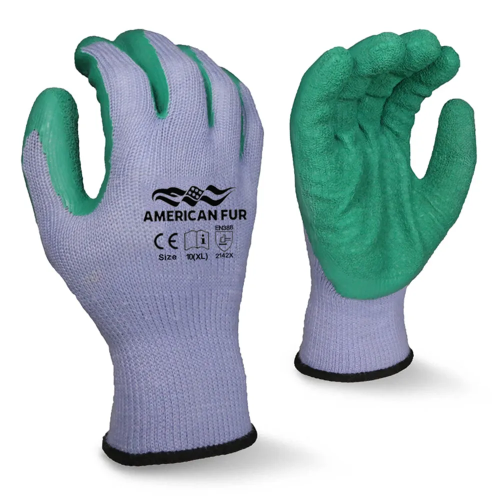 High Quality Cotton Knit Latex Palm Coated Crinkle-Grip Gloves