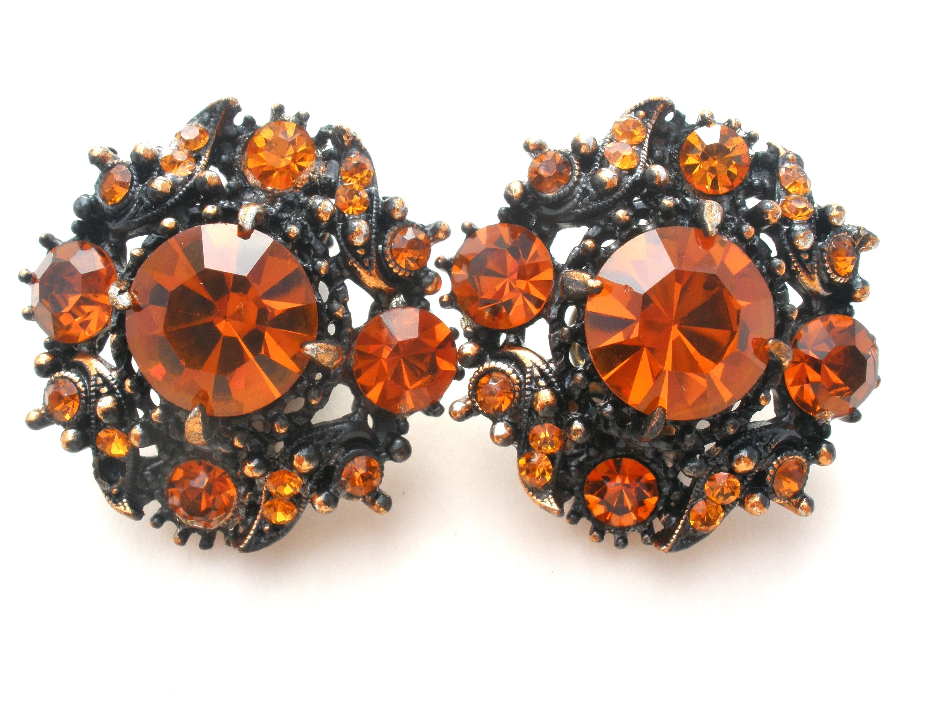 Hollycraft Amber Gold Rhinestone Earrings Vintage