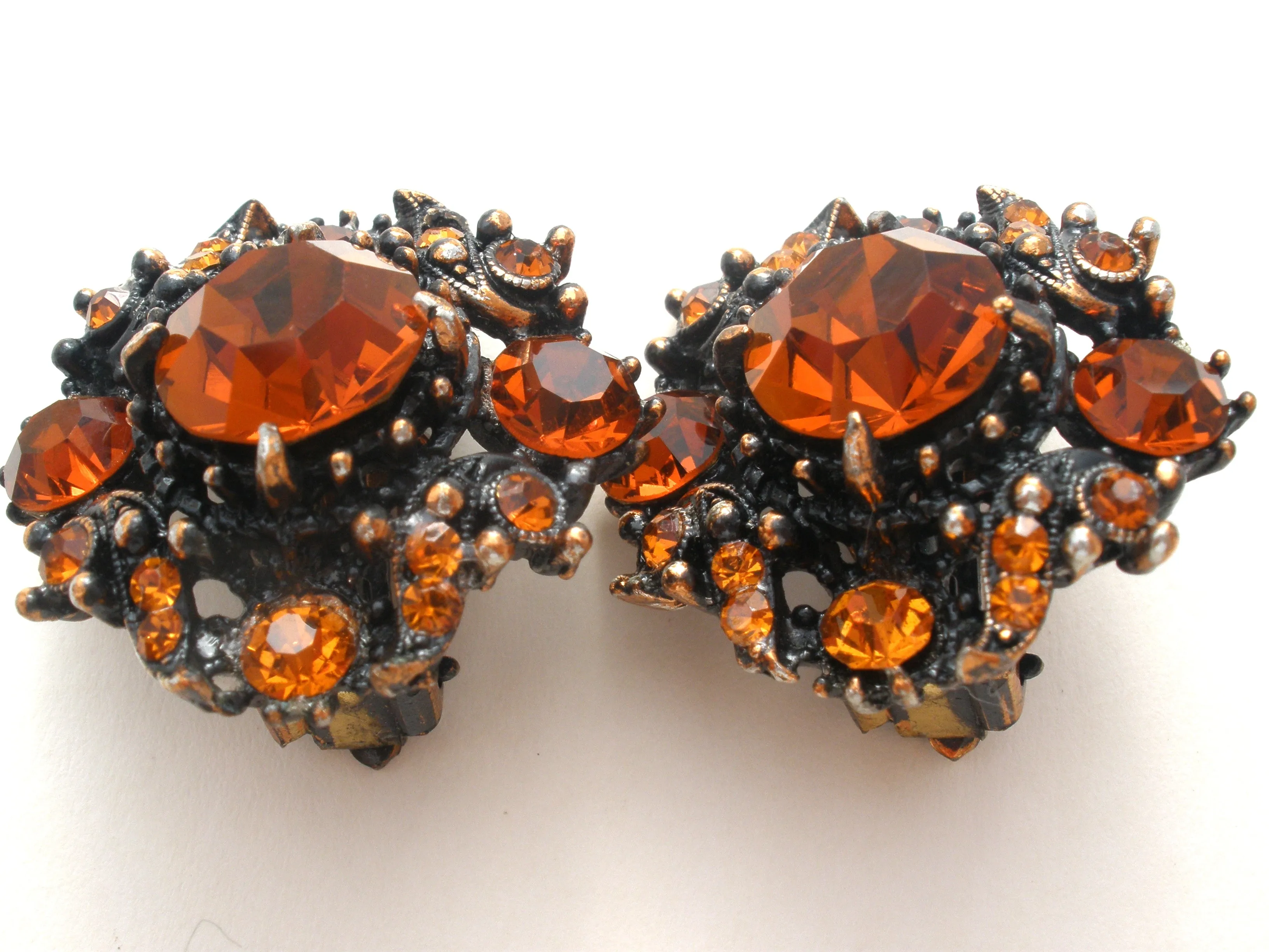 Hollycraft Amber Gold Rhinestone Earrings Vintage