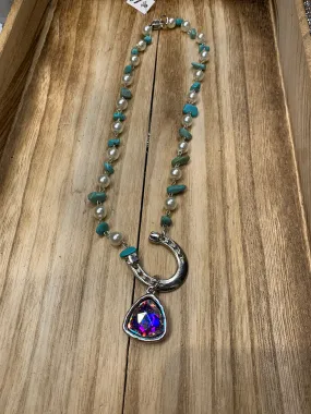 Horseshoe Charm Necklace - Pearl Mix