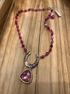 Horseshoe Charm Necklace - Pink Mix