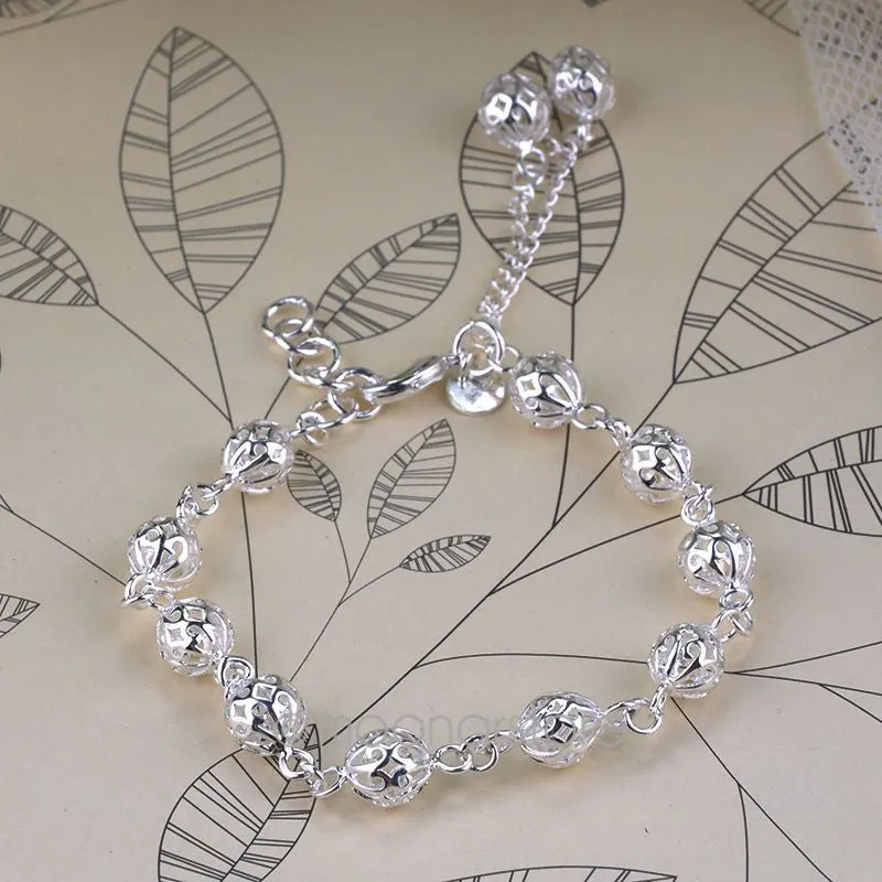 Hot Fashion Women Silver plated Hollow Out Ball Wristlet Bracelets Women Bracelets Pure Silver Jewelry