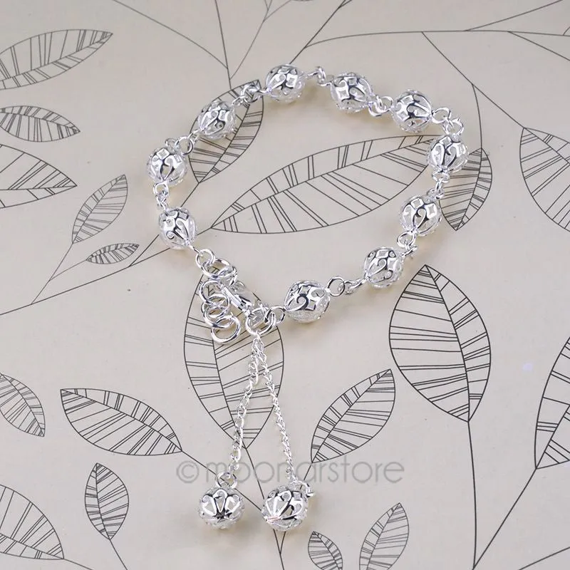 Hot Fashion Women Silver plated Hollow Out Ball Wristlet Bracelets Women Bracelets Pure Silver Jewelry