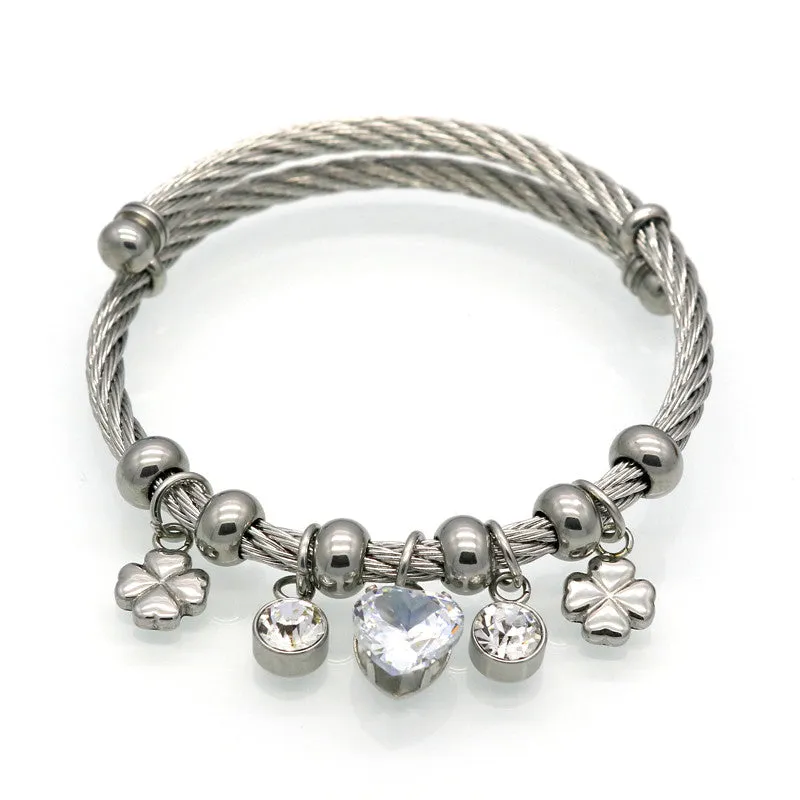 Hot Selling Clover Heart Charm Bracelets & Bangles Gold Bracelets For Women Crystal Bracelet Pulsera Famous Brand Jewellery