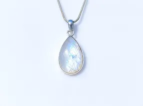 Indian Rainbow Moonstone Tear Drop Pendant Necklace