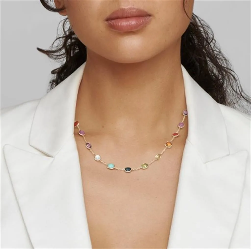 Ippolita 18k Yellow Gold Rock Candy 15 Stone Station Chain Necklace
