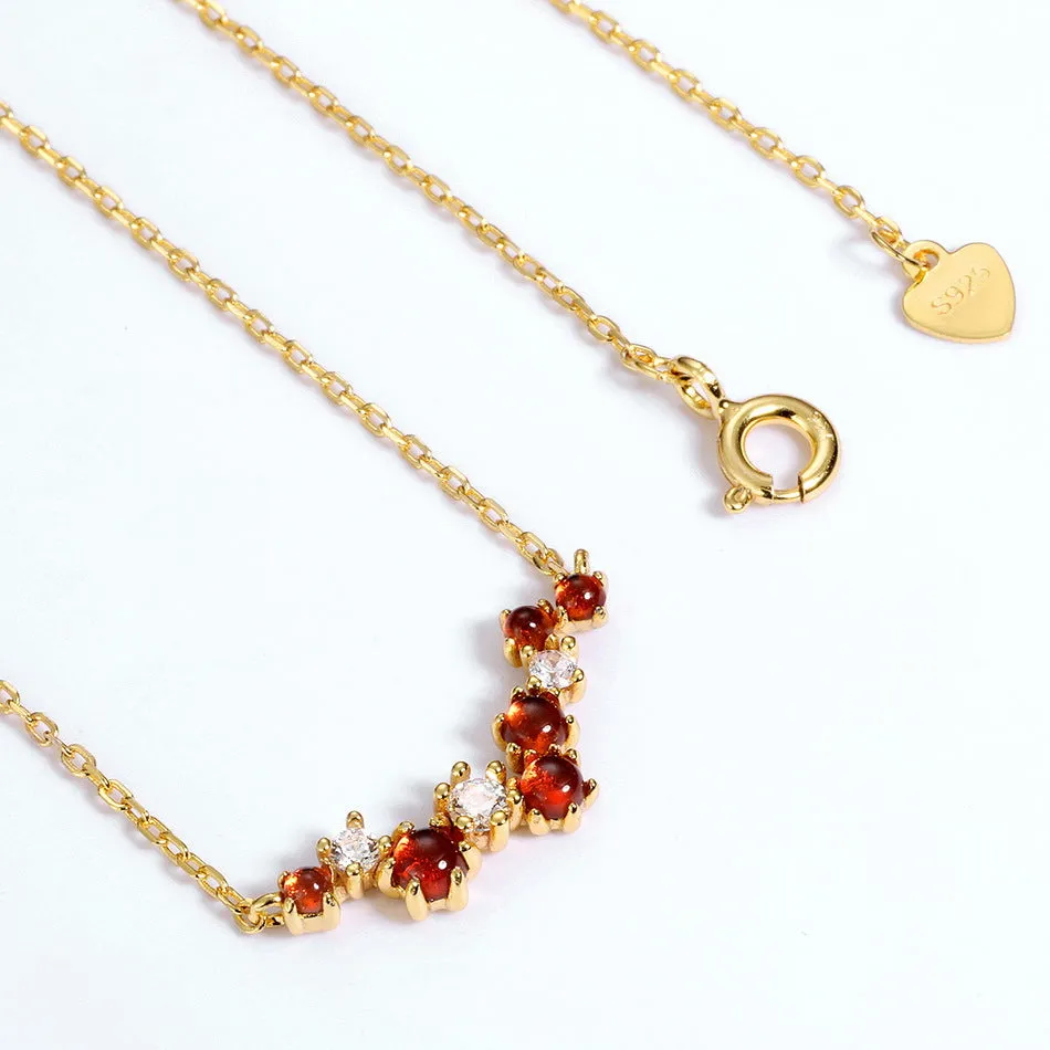 Irregular Row of Natural Red Garnet Zircon sterling Silver Necklace