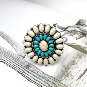 Ivory and Turquoise Oval Stone Concho Hinge Cuff Bracelet
