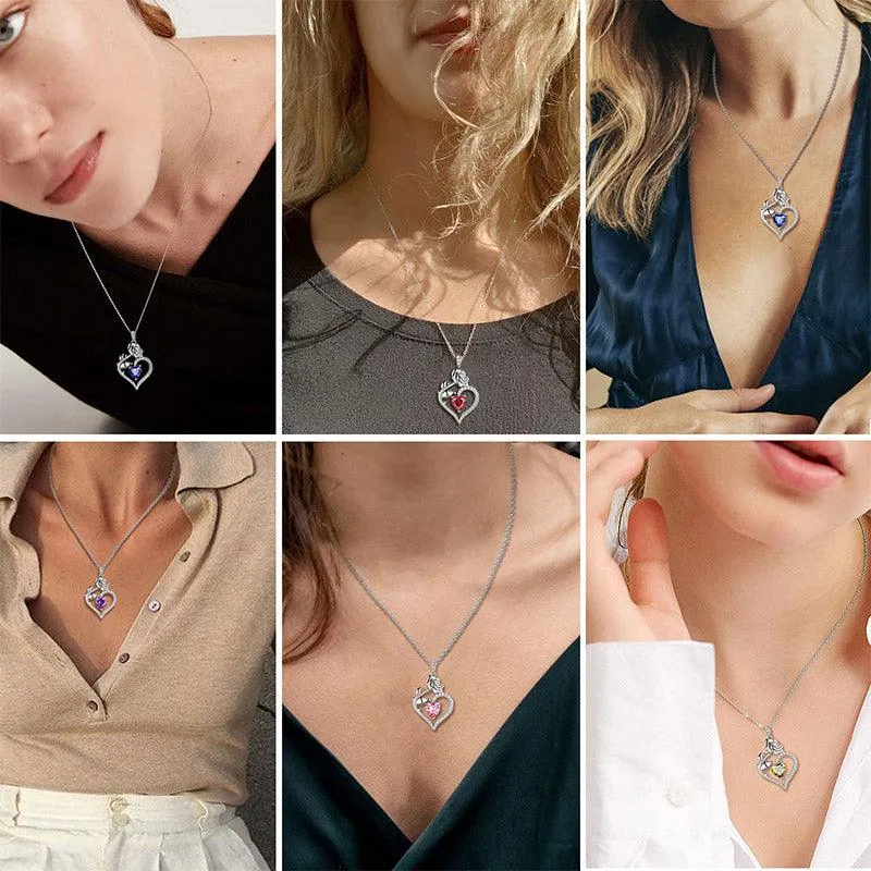 January Garnet Necklace Women Heart Birthstone Pendant Flower Rose Jewelry Birthday Gifts