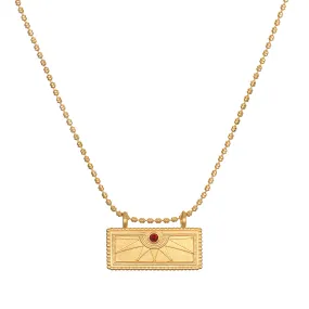 January Garnet Sunburst Birthstone Tablet Necklace