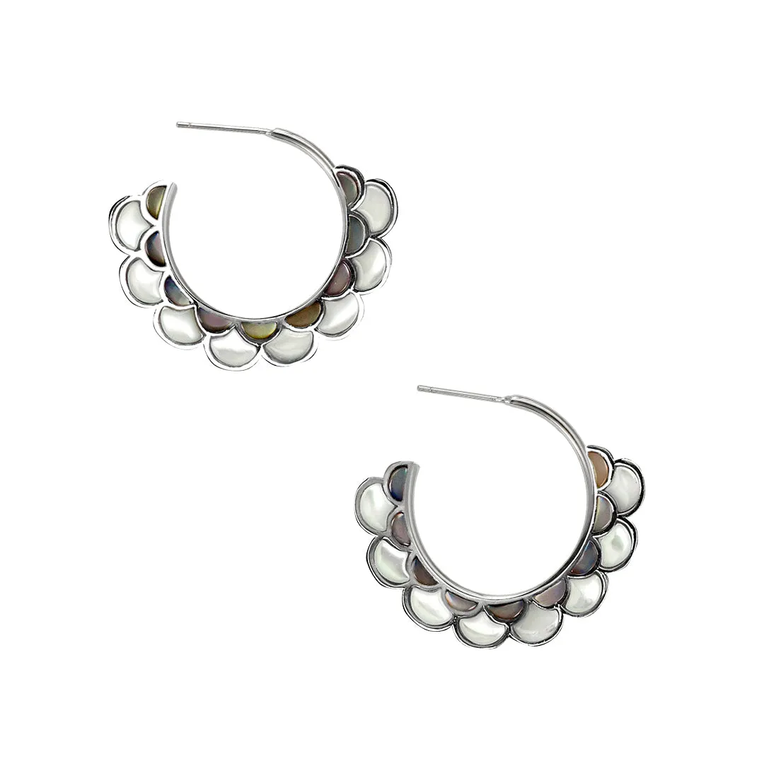 Koi Cascade Mother of Pearl Small Hoop Sterling Silver Earrings I Jan Leslie