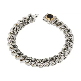 Konstantino Mens Laconia Silver and 18K Gold Black Onyx Link Bracelet