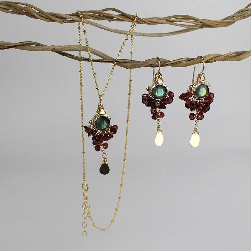 Labradorite Garnet Goddess Jewelry Set