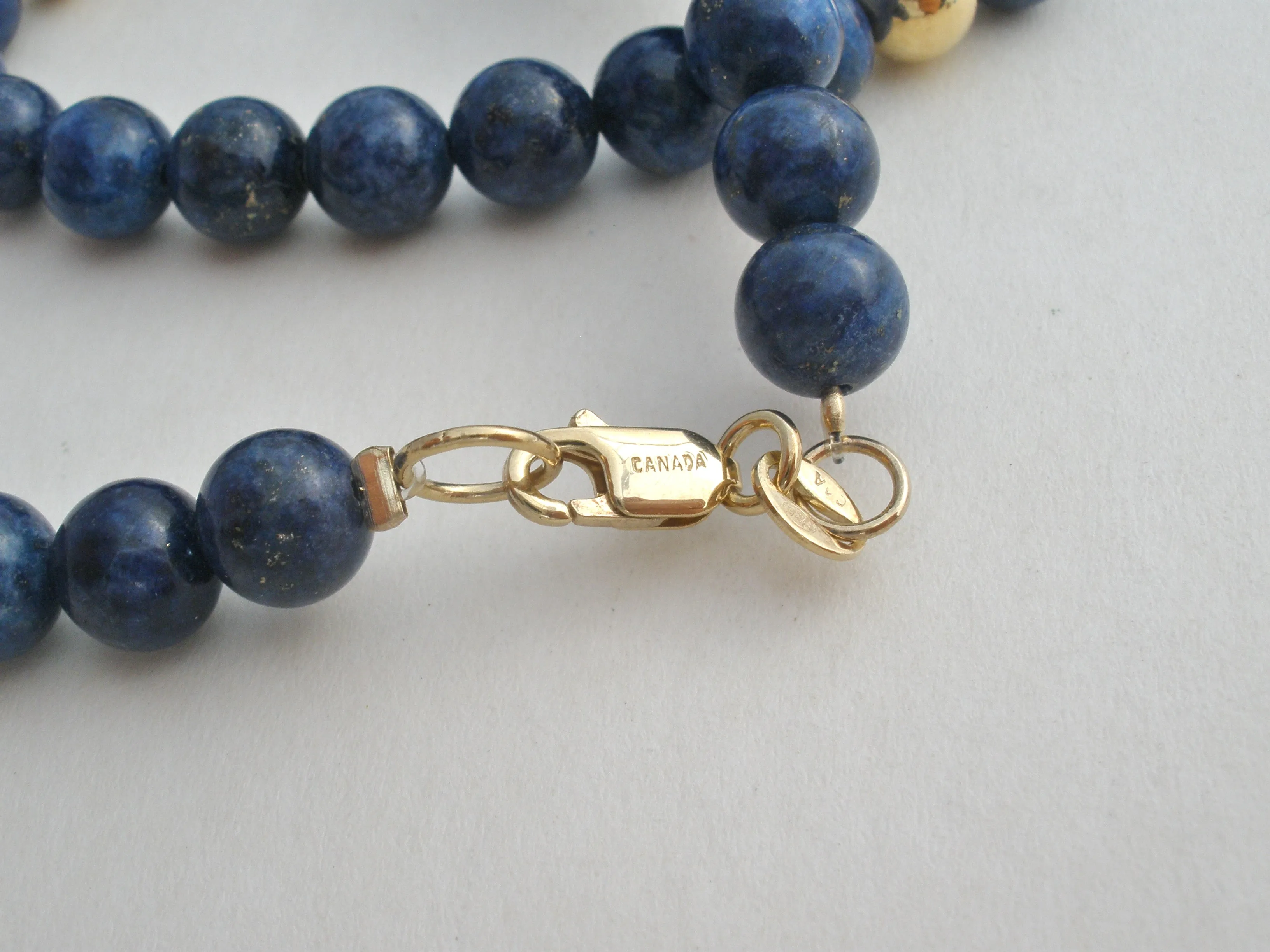 Lapis Lazuli Bead Necklace 925 Gold Plated 18.5" Long