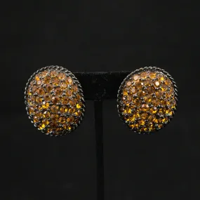 Large Amber Rhinestone Vintage Earrings