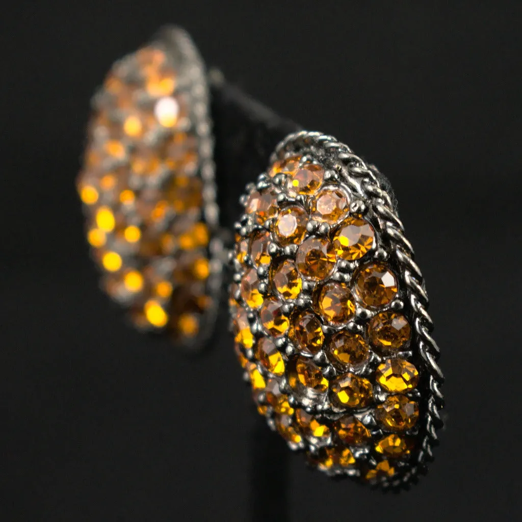 Large Amber Rhinestone Vintage Earrings