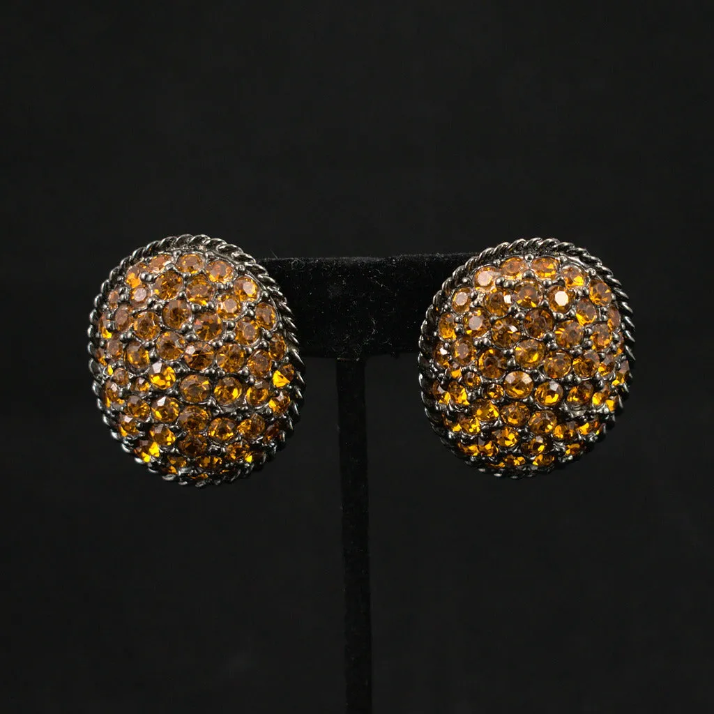 Large Amber Rhinestone Vintage Earrings