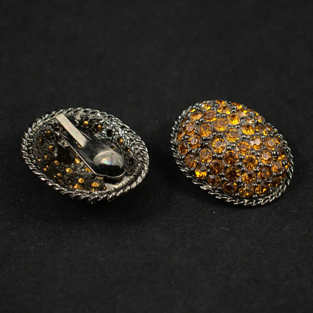 Large Amber Rhinestone Vintage Earrings