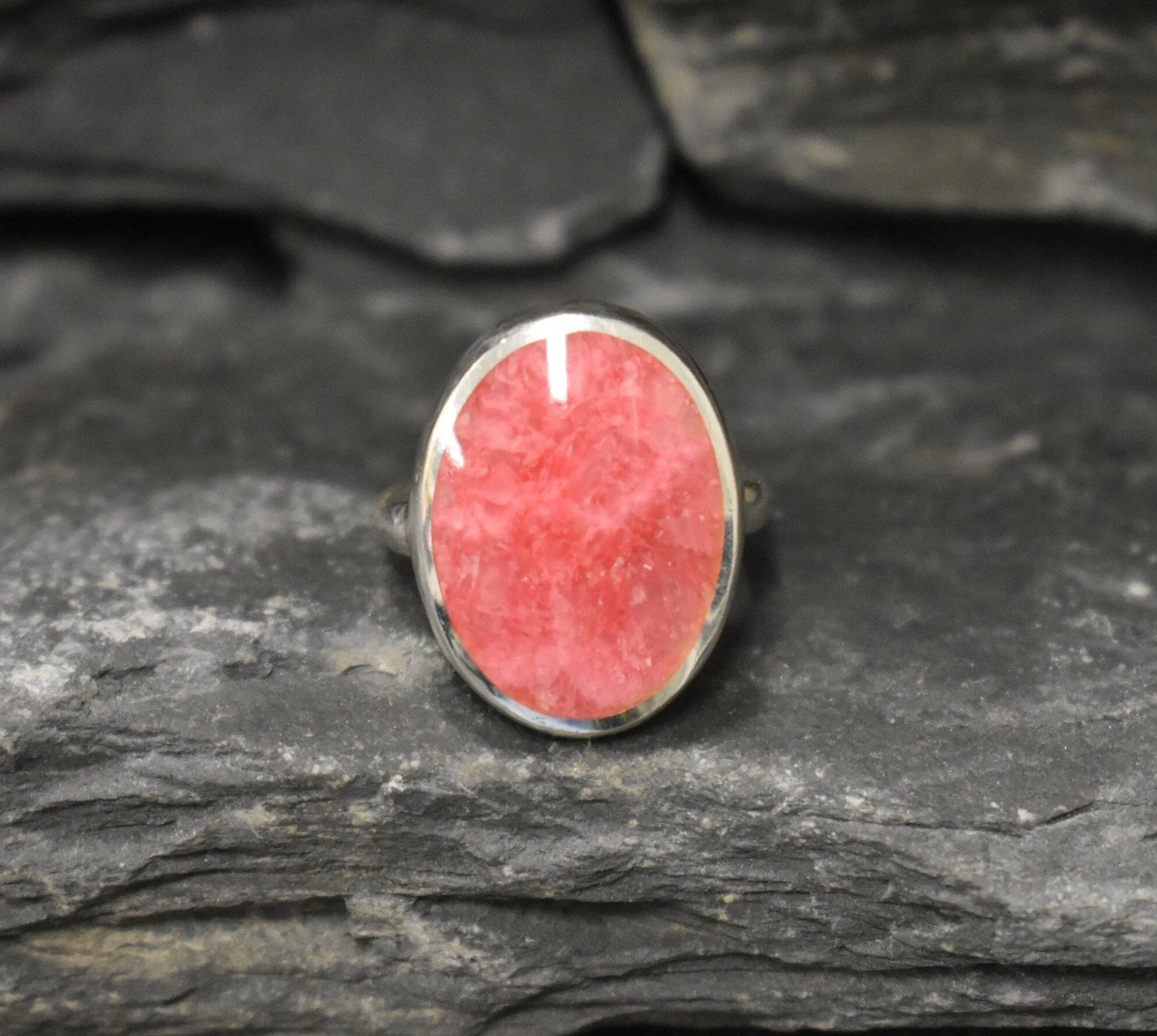Large Pink Ring - Rhodochrosite Ring - Vintage Oval Ring