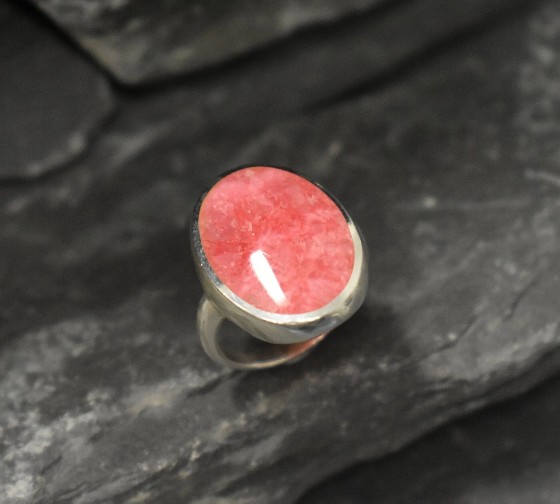 Large Pink Ring - Rhodochrosite Ring - Vintage Oval Ring