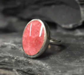 Large Pink Ring - Rhodochrosite Ring - Vintage Oval Ring