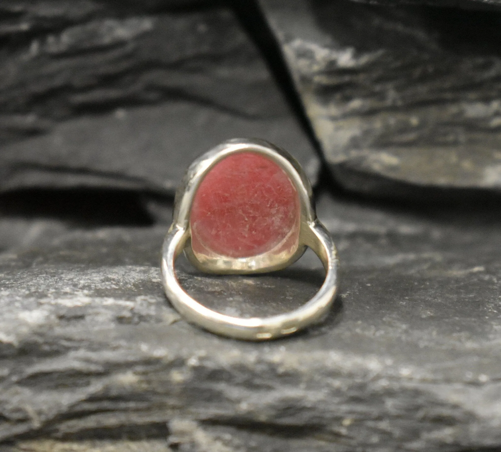 Large Pink Ring - Rhodochrosite Ring - Vintage Oval Ring