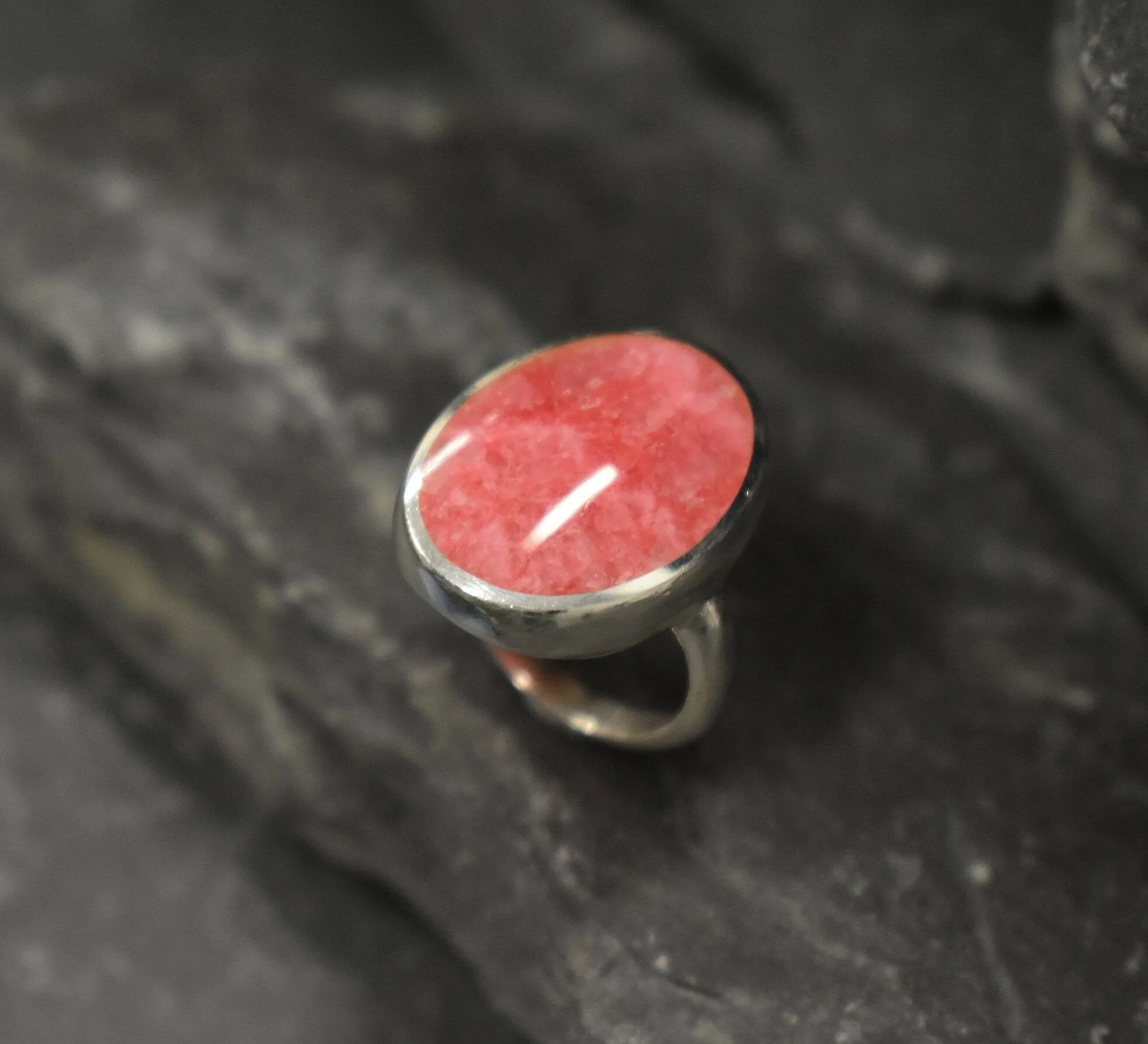 Large Pink Ring - Rhodochrosite Ring - Vintage Oval Ring