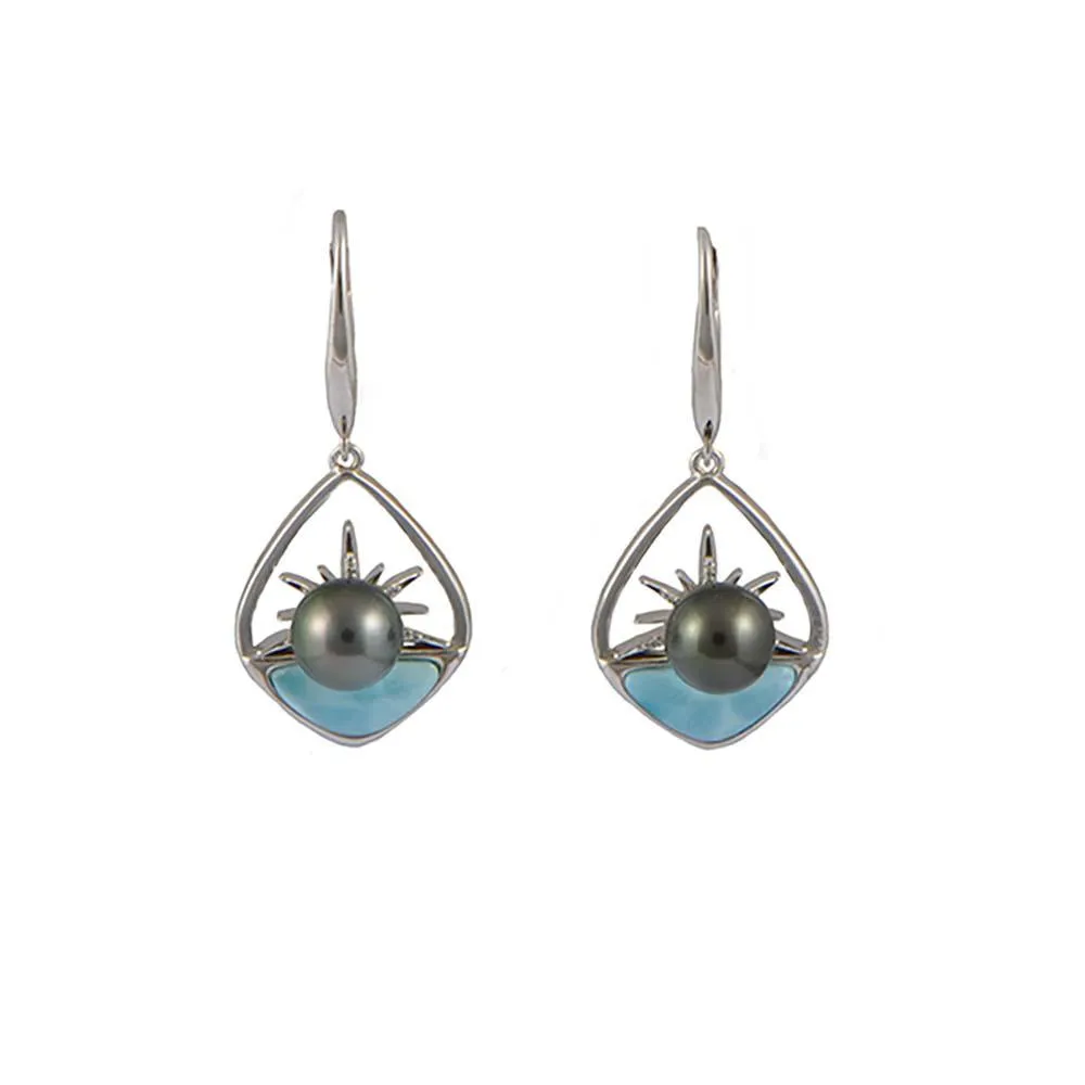 Larimar Breaking Dawn Pearl Leverback Earrings by Alamea