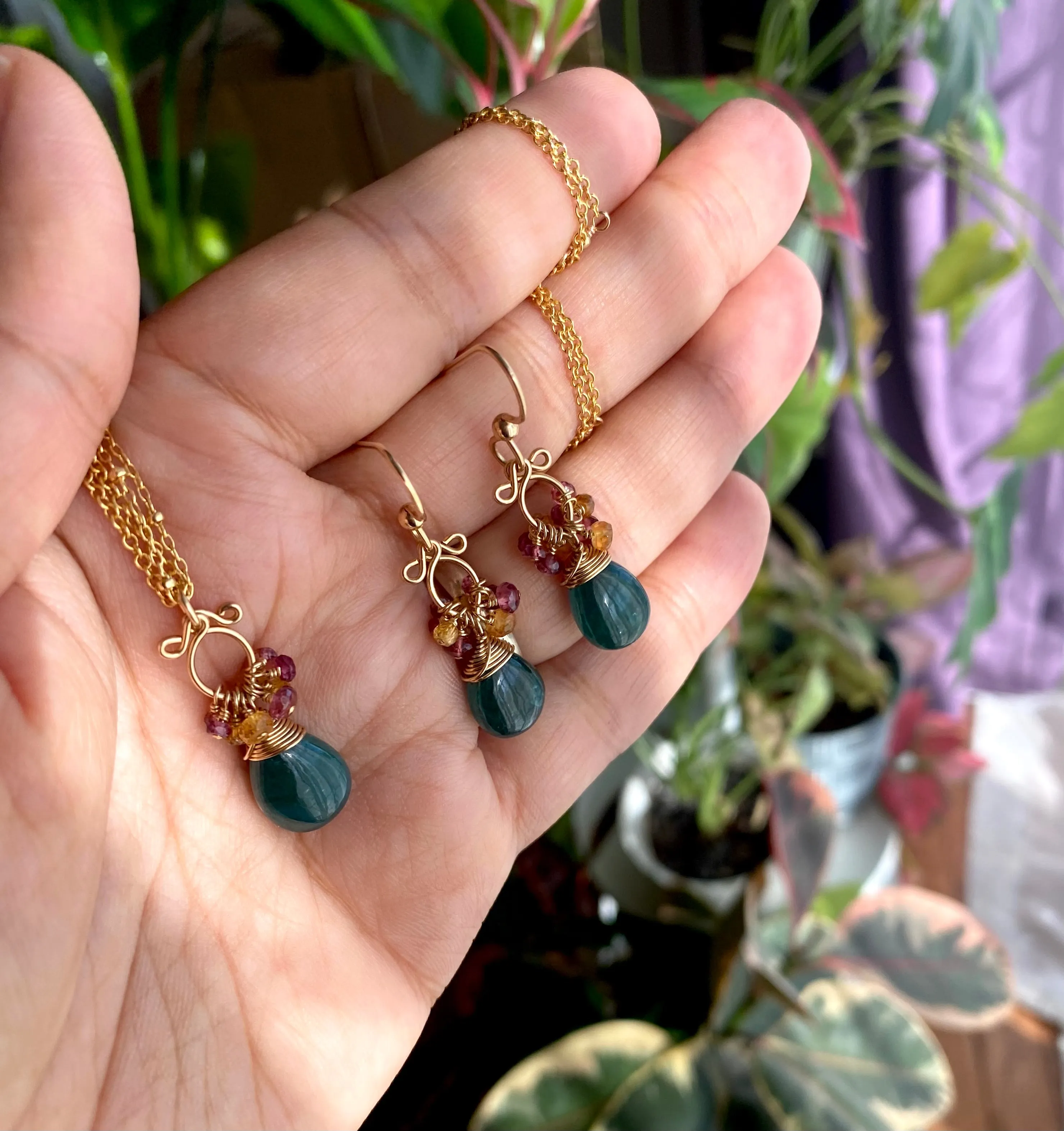 Layna - Grandidierite, Garnet 14k Gold Filled Necklace