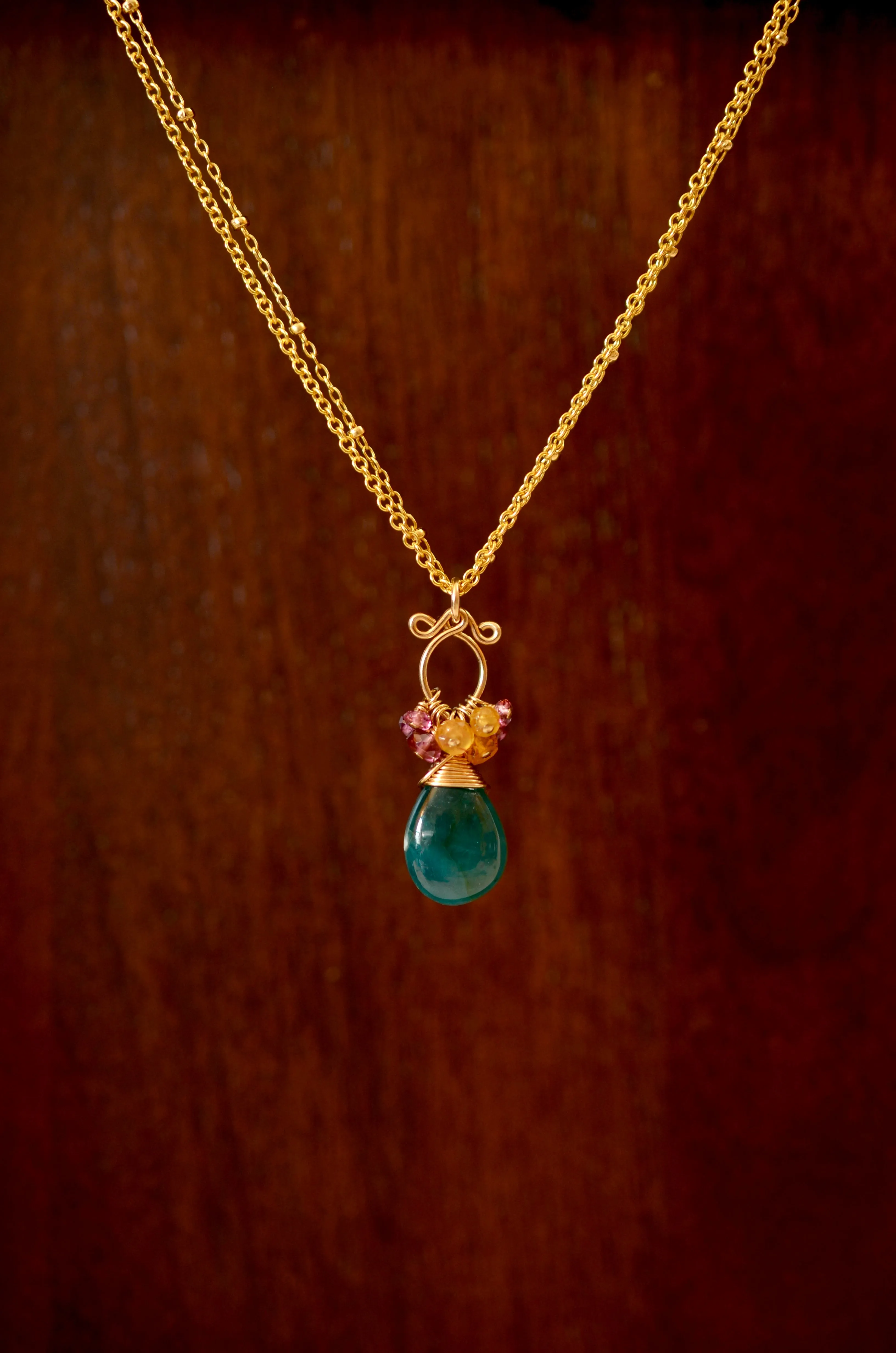 Layna - Grandidierite, Garnet 14k Gold Filled Necklace