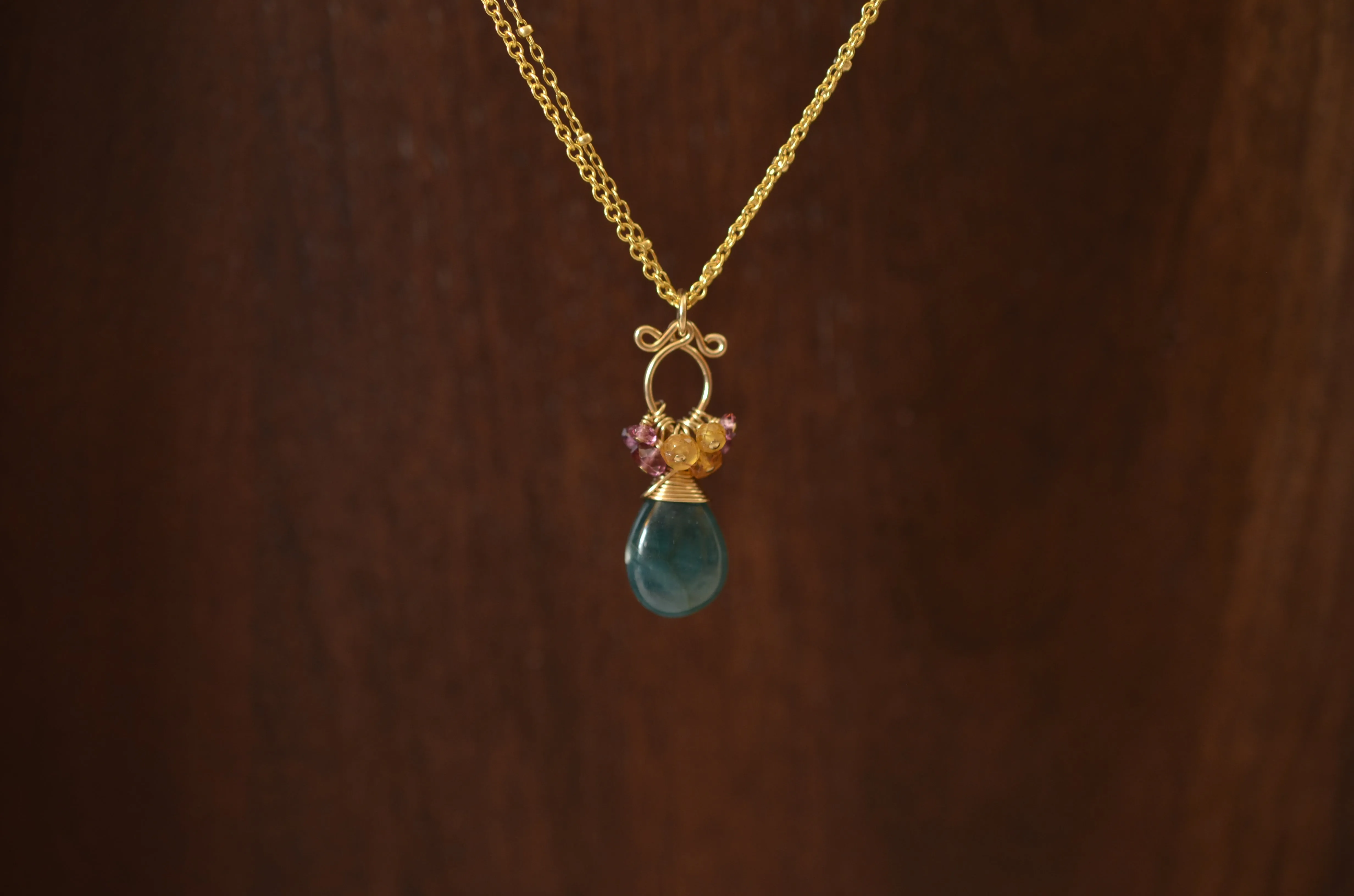 Layna - Grandidierite, Garnet 14k Gold Filled Necklace