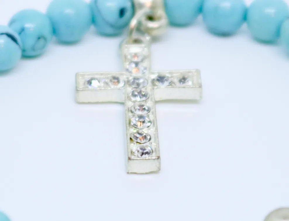 Limited Edition Precious Turquoise Stone and Diamond Encrusted Cross Bracelet - By Feathers Of Italy