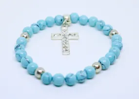 Limited Edition Precious Turquoise Stone and Diamond Encrusted Cross Bracelet - By Feathers Of Italy