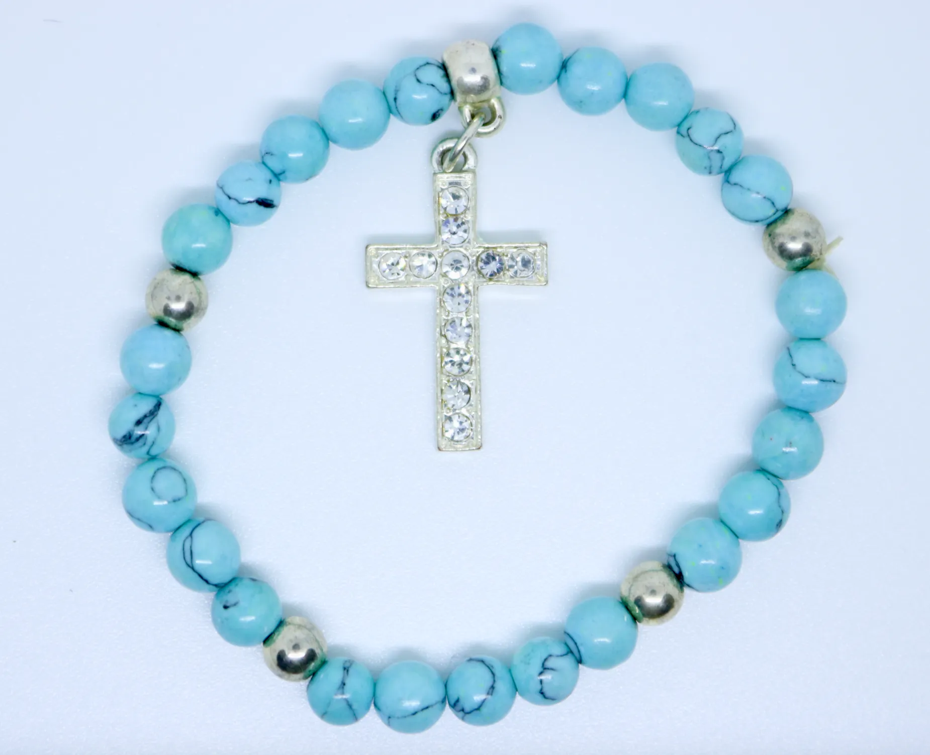 Limited Edition Precious Turquoise Stone and Diamond Encrusted Cross Bracelet - By Feathers Of Italy