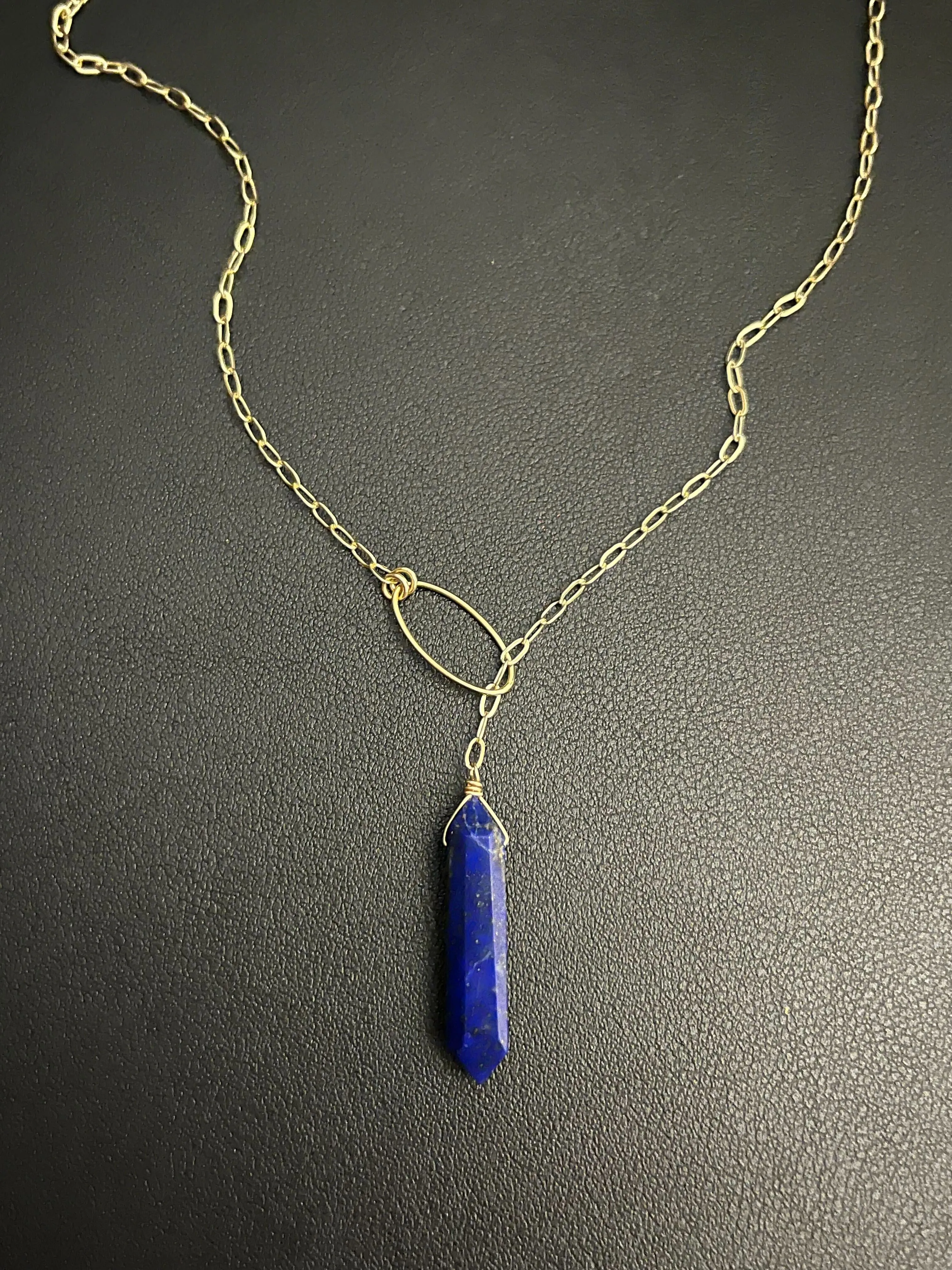 •LINKED LARIAT• lapis lazuli   gold necklace (19")