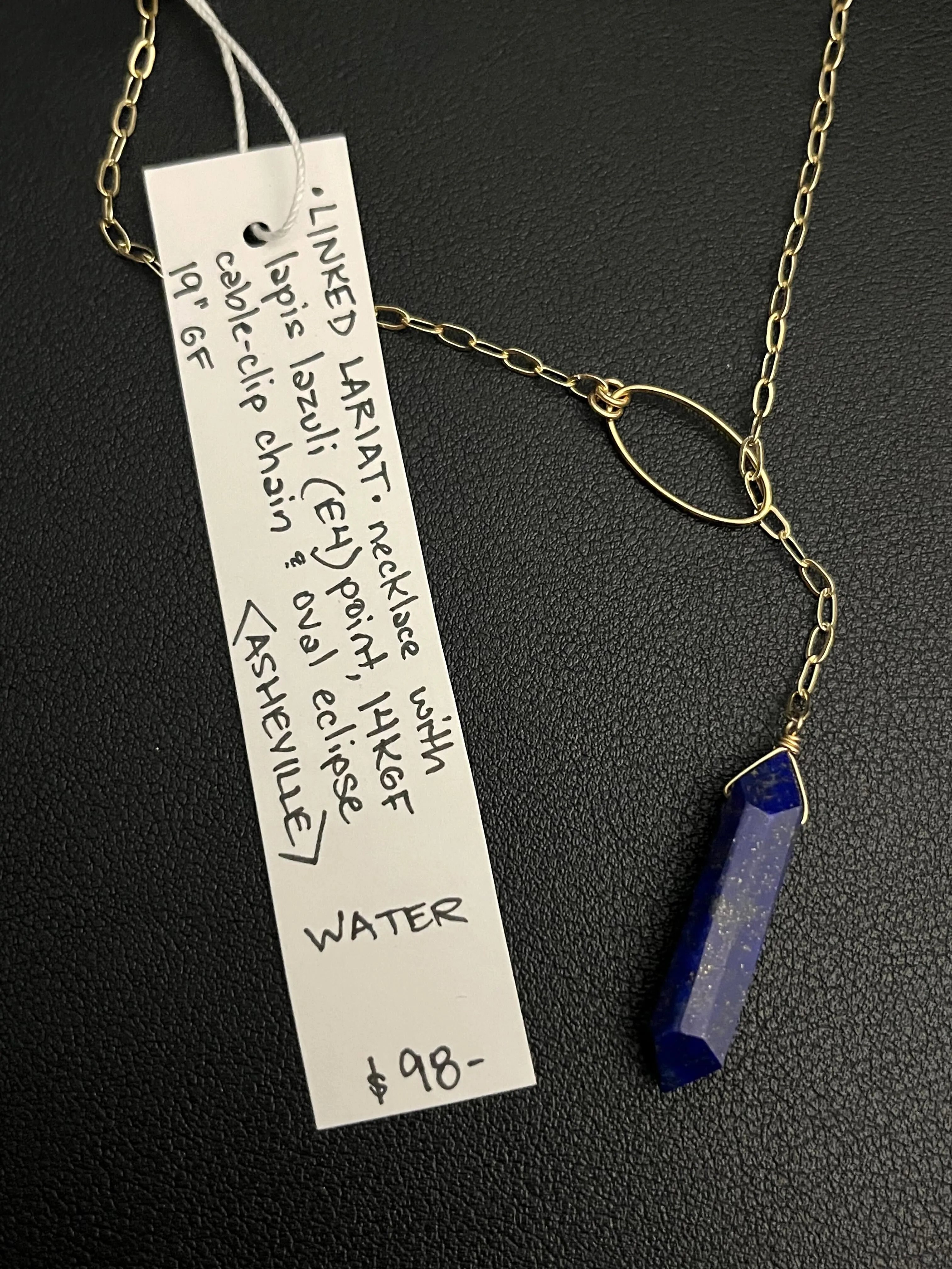 •LINKED LARIAT• lapis lazuli   gold necklace (19")