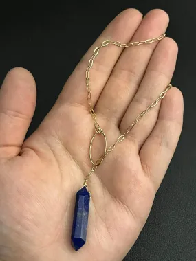 •LINKED LARIAT• lapis lazuli   gold necklace (19")