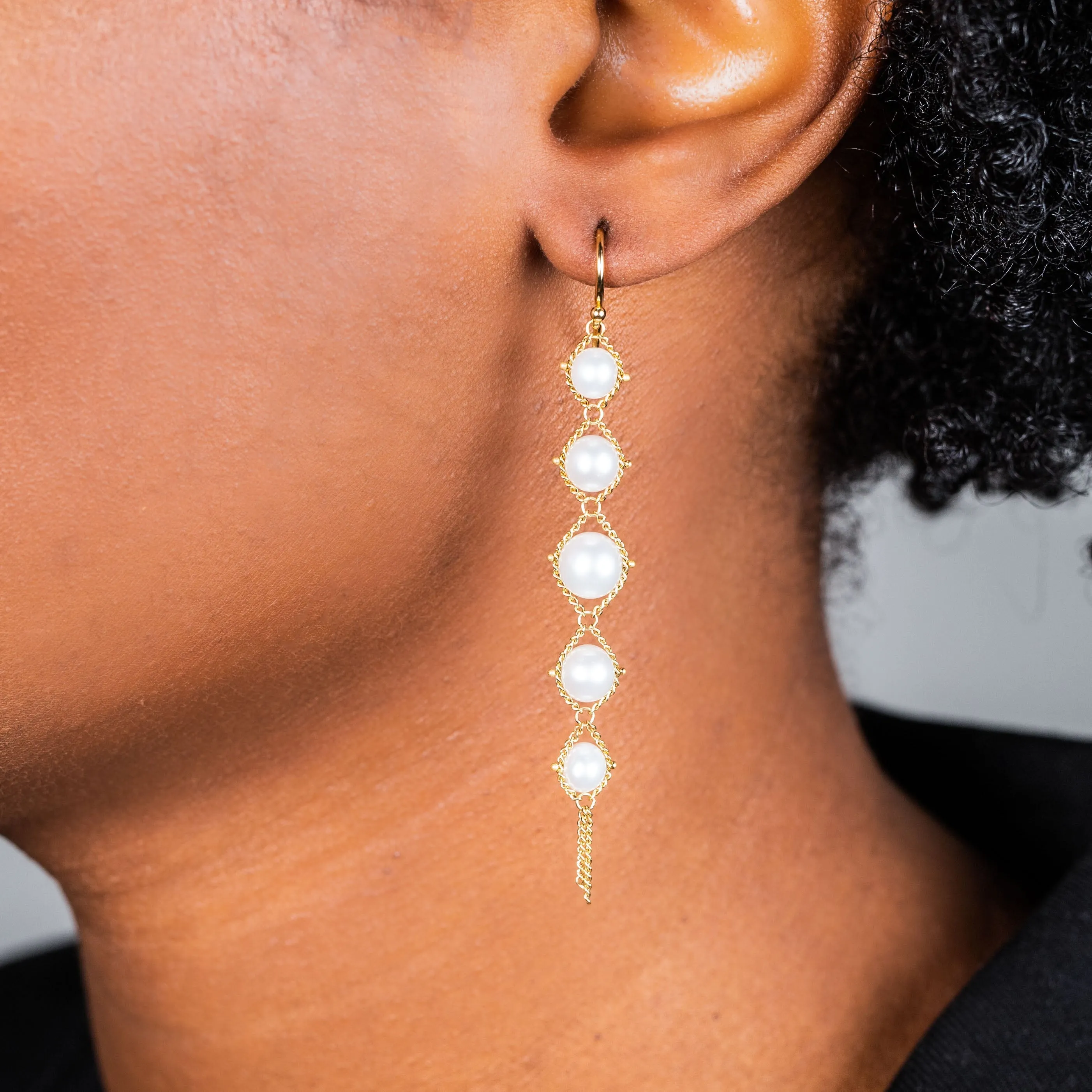 Long Textile Pearl Earrings